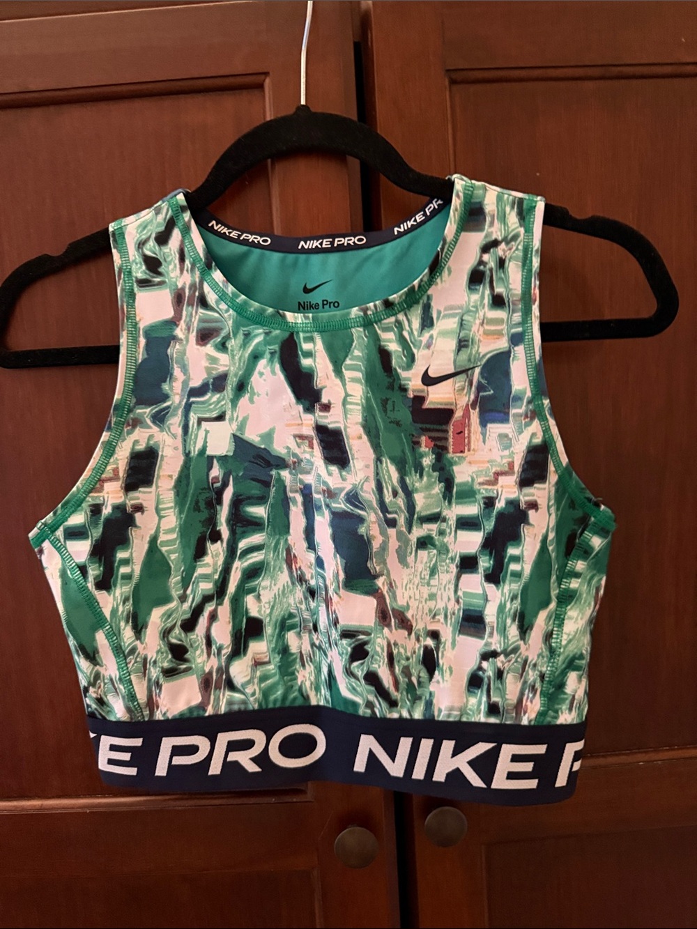 Nike Pro Green Abstract Print Crop Sports Tank